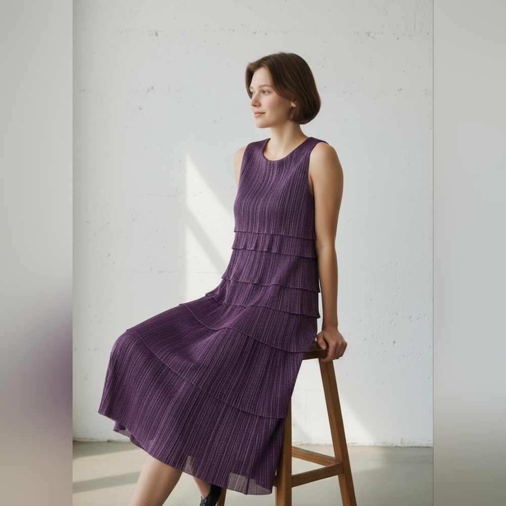 Dark Purple Textured Sleeveless Dress - Festival